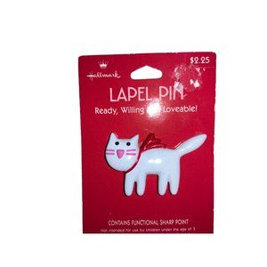 Vintage Hallmark Lapel Pin "Ready, Willing And Loveable" Valentine's White Cat
